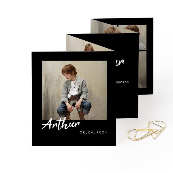 Fold out photo card Portrait Gold paperclip - set of 12 (7,1 x 8,8 cm)