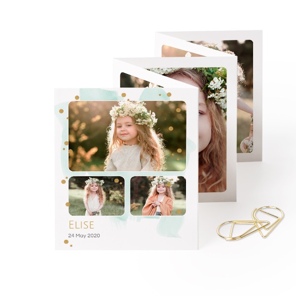 Fold out photo card Portrait Gold paperclip - set of 12 (7,1 x 8,8 cm)