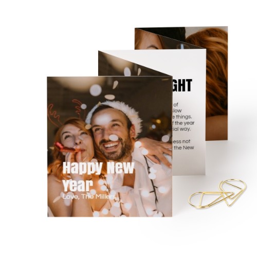 Fold out photo card Portrait Gold paperclip - set of 12 (7,1 x 8,8 cm)