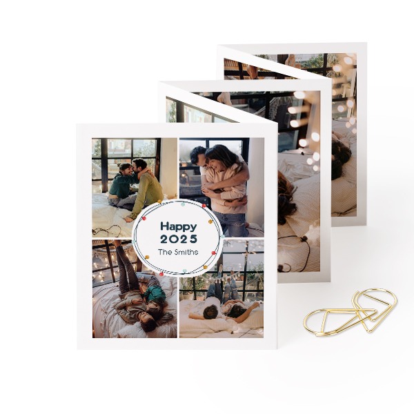 Fold out photo card Portrait Gold paperclip - set of 12 (7,1 x 8,8 cm)
