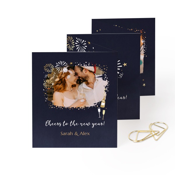 Fold out photo card Portrait Gold paperclip - set of 12 (7,1 x 8,8 cm)