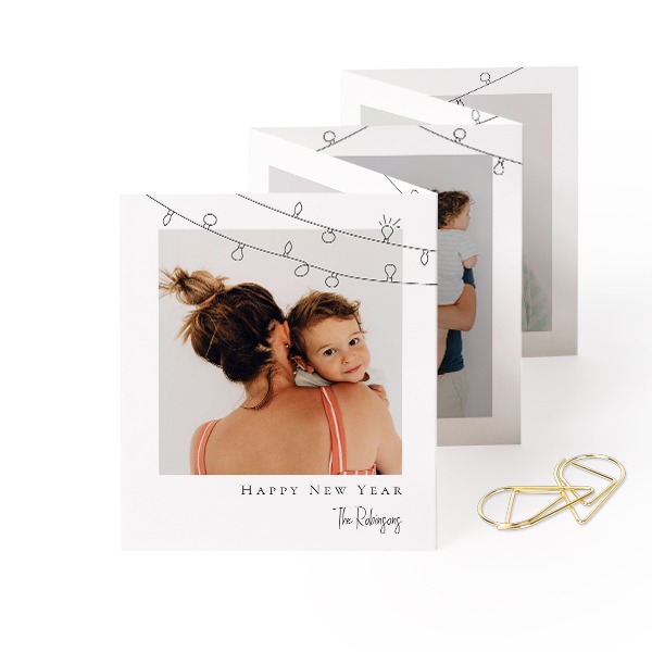 Fold out photo card Portrait Gold paperclip - set of 12 (7,1 x 8,8 cm)