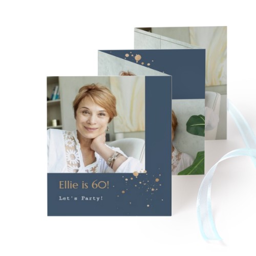 Carte portfolio Portrait (lot de 12) ruban Bleu (7,1 x 8,8 cm)