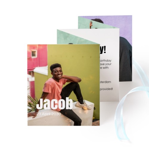 Carte portfolio Portrait (lot de 12) ruban Bleu (7,1 x 8,8 cm)