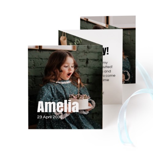 Carte portfolio Portrait (lot de 12) ruban Bleu (7,1 x 8,8 cm)