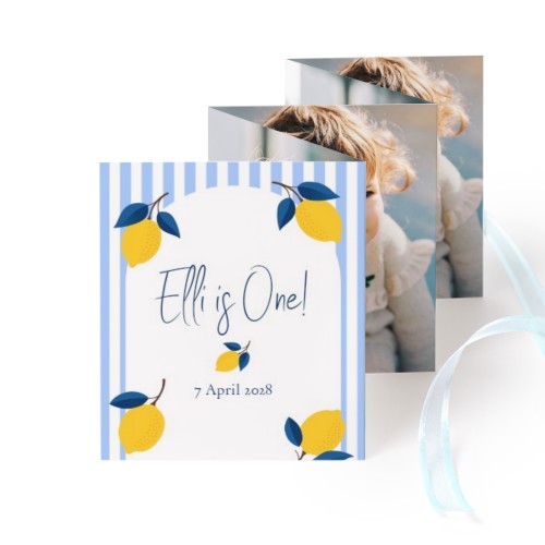 Carte portfolio Portrait (lot de 12) ruban Bleu (7,1 x 8,8 cm)