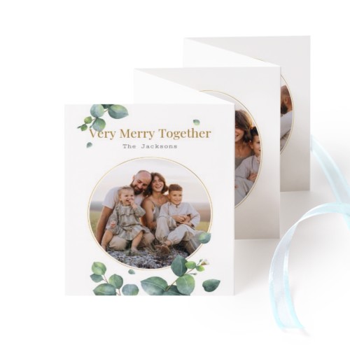 Fold out photo card Portrait blue ribbon  - set of 12 (7,1 x 8,8 cm)
