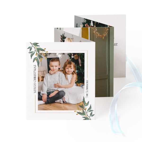 Fold out photo card Portrait blue ribbon  - set of 12 (7,1 x 8,8 cm)