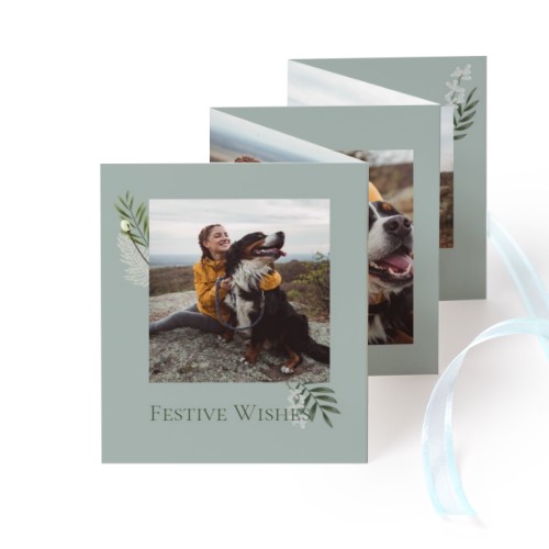 Fold out photo card Portrait blue ribbon  - set of 12 (7,1 x 8,8 cm)