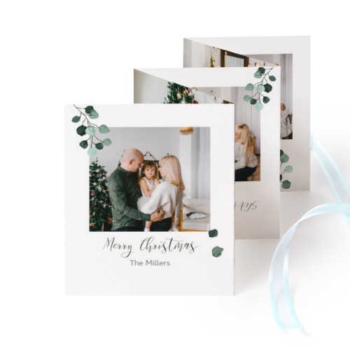 Fold out photo card Portrait blue ribbon  - set of 12 (7,1 x 8,8 cm)