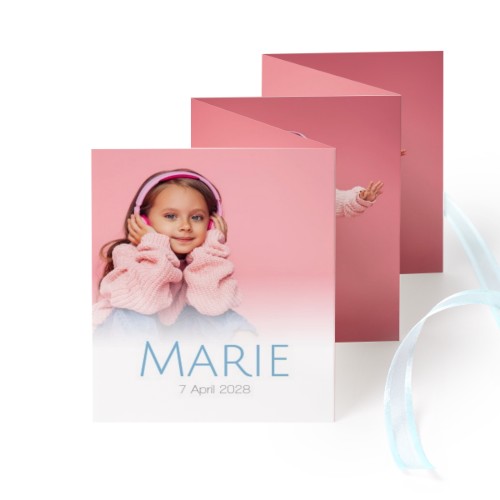 Fold out photo card Portrait blue ribbon  - set of 12 (7,1 x 8,8 cm)