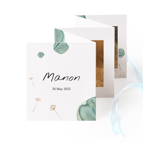 Fold out photo card Portrait blue ribbon  - set of 12 (7,1 x 8,8 cm)