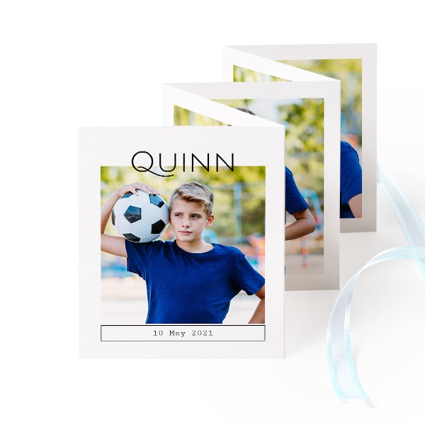 Fold out photo card Portrait blue ribbon  - set of 12 (7,1 x 8,8 cm)