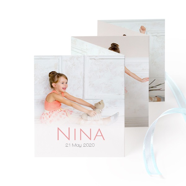 Fold out photo card Portrait blue ribbon  - set of 12 (7,1 x 8,8 cm)