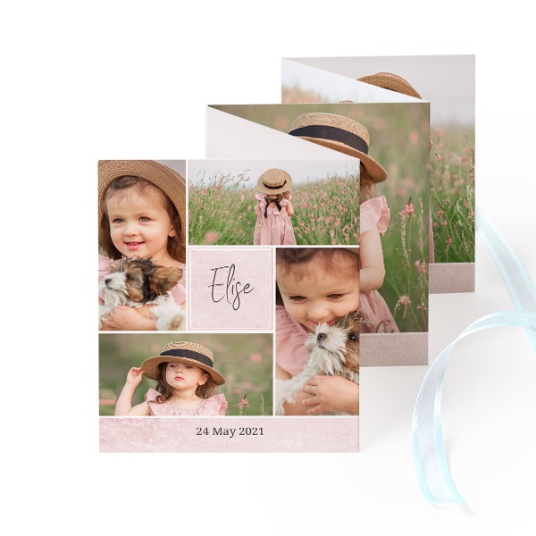 Fold out photo card Portrait blue ribbon  - set of 12 (7,1 x 8,8 cm)