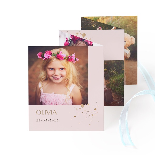 Fold out photo card Portrait blue ribbon  - set of 12 (7,1 x 8,8 cm)