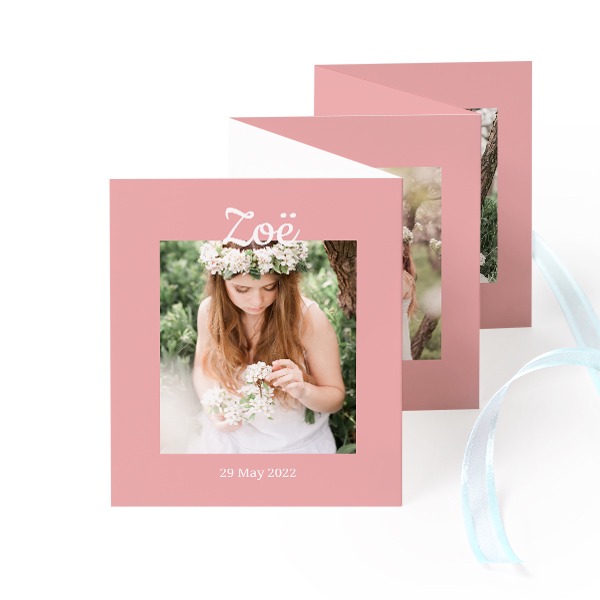 Fold out photo card Portrait blue ribbon  - set of 12 (7,1 x 8,8 cm)