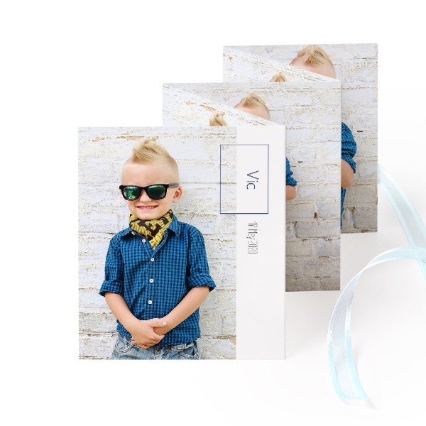Fold out photo card Portrait blue ribbon  - set of 12 (7,1 x 8,8 cm)