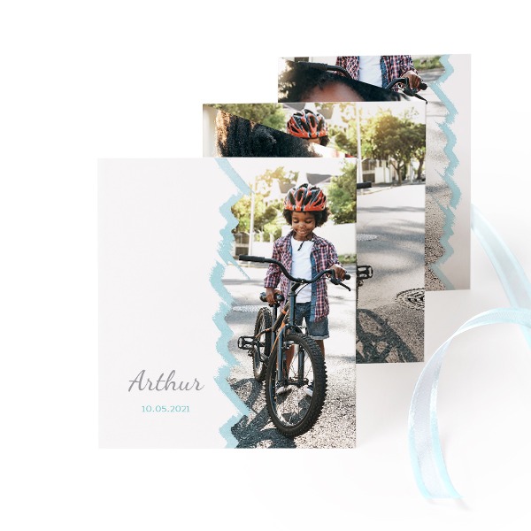 Fold out photo card Portrait blue ribbon  - set of 12 (7,1 x 8,8 cm)