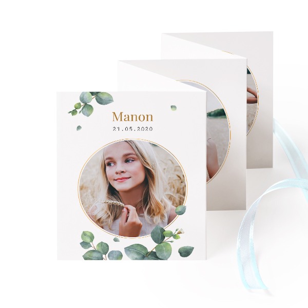Fold out photo card Portrait blue ribbon  - set of 12 (7,1 x 8,8 cm)
