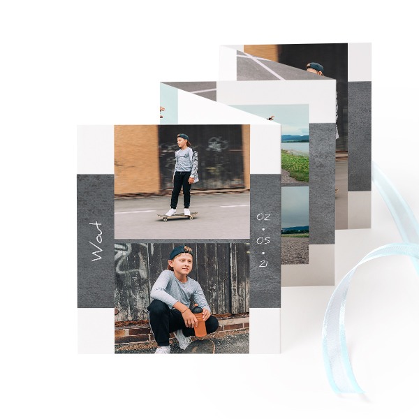 Zigzag fotokaartje Staand Blauw lint - Set van 12 (7,1 x 8,8 cm)