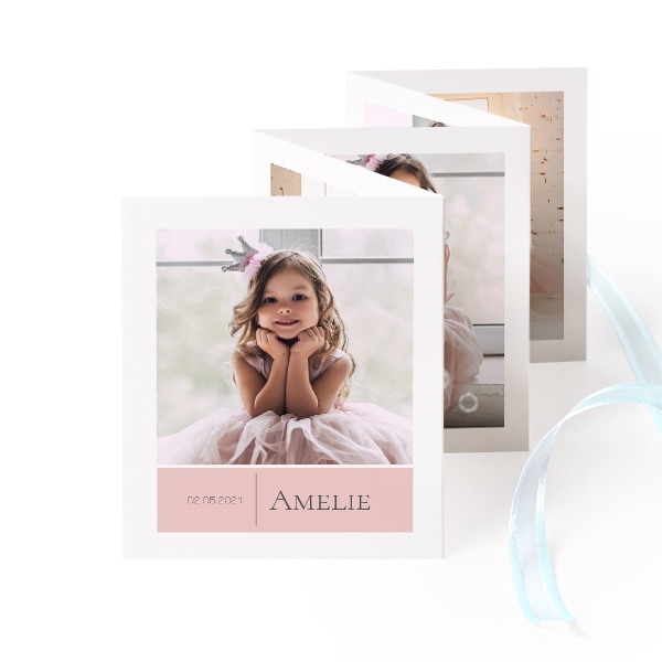 Fold out photo card Portrait blue ribbon  - set of 12 (7,1 x 8,8 cm)