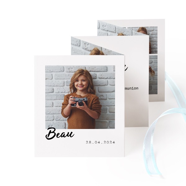 Fold out photo card Portrait blue ribbon  - set of 12 (7,1 x 8,8 cm)