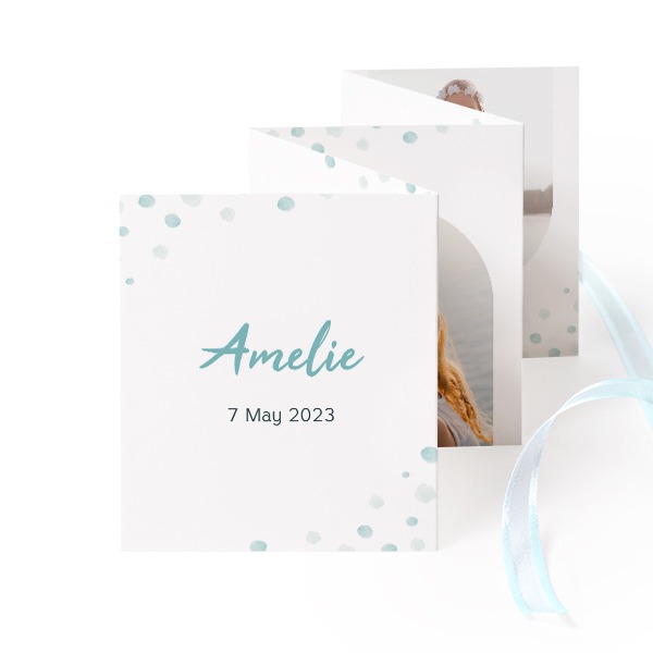 Fold out photo card Portrait blue ribbon - set of 12 (7,1 x 8,8 cm) Fold out photo card Portrait blue ribbon - set of 12 (7,1 x 8,8 cm)