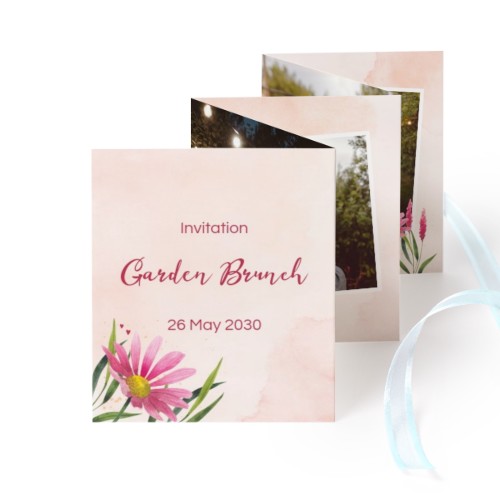 Zigzag fotokaartje Staand Blauw lint - Set van 12 (7,1 x 8,8 cm)