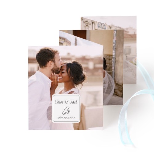 Fold out photo card Portrait blue ribbon  - set of 12 (7,1 x 8,8 cm)