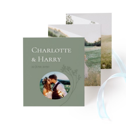 Fold out photo card Portrait blue ribbon  - set of 12 (7,1 x 8,8 cm)