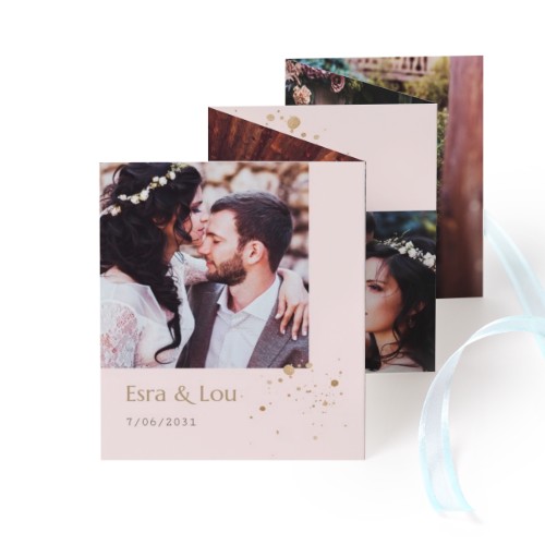 Fold out photo card Portrait blue ribbon  - set of 12 (7,1 x 8,8 cm)