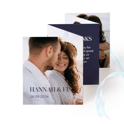 Fold out photo card Portrait blue ribbon  - set of 12 (7,1 x 8,8 cm)