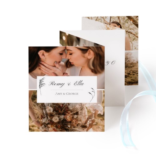 Fold out photo card Portrait blue ribbon  - set of 12 (7,1 x 8,8 cm)