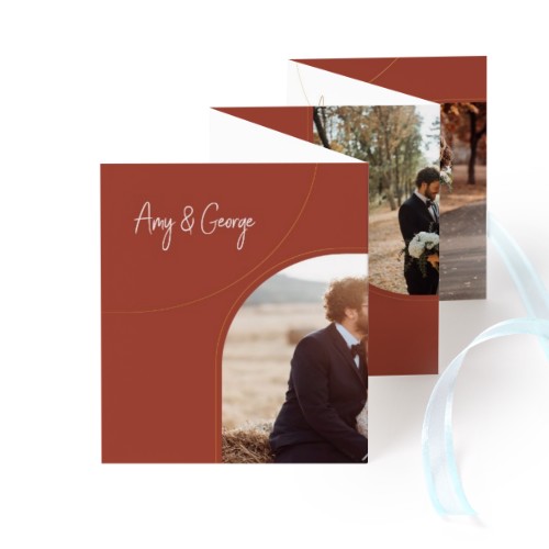 Fold out photo card Portrait blue ribbon  - set of 12 (7,1 x 8,8 cm)