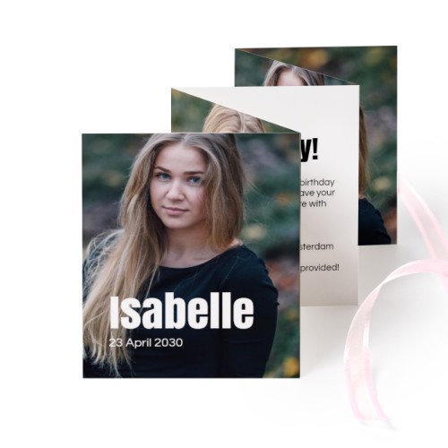 Fold out photo card Portrait pink ribbon - set of 12 (7,1 x 8,8 cm)