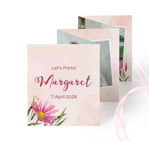 Carte portfolio Portrait (lot de 12) ruban rose (7,1 x 8,8 cm)