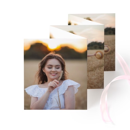 Carte portfolio Portrait (lot de 12) ruban rose (7,1 x 8,8 cm)