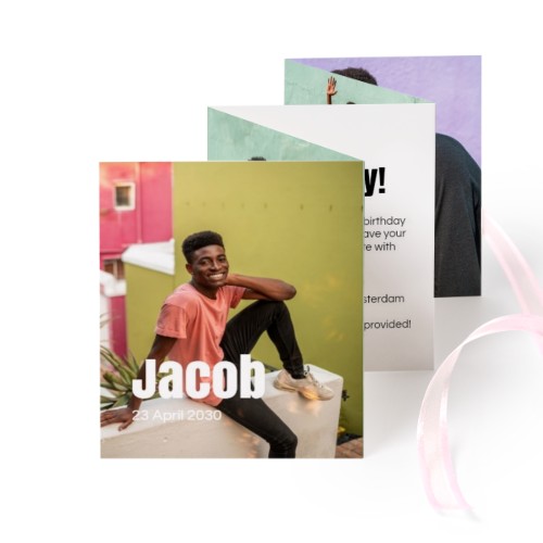 Fold out photo card Portrait pink ribbon - set of 12 (7,1 x 8,8 cm)