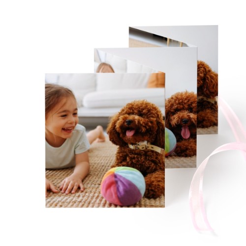 Fold out photo card Portrait pink ribbon - set of 12 (7,1 x 8,8 cm)