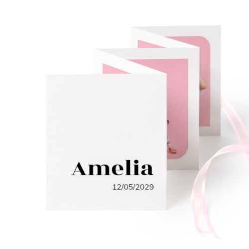 Carte portfolio Portrait (lot de 12) ruban rose (7,1 x 8,8 cm)