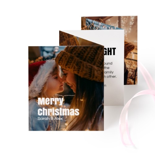 Fold out photo card Portrait pink ribbon - set of 12 (7,1 x 8,8 cm)