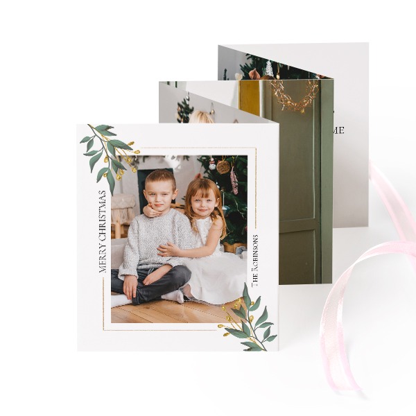Fold out photo card Portrait pink ribbon - set of 12 (7,1 x 8,8 cm)
