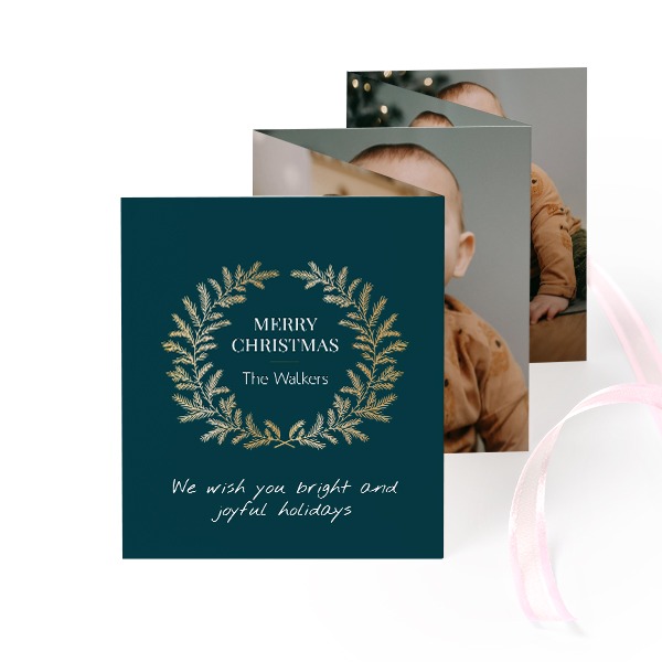 Fold out photo card Portrait pink ribbon - set of 12