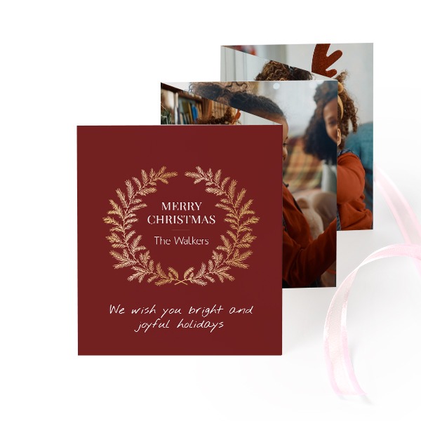 Fold out photo card Portrait pink ribbon - set of 12 (7,1 x 8,8 cm)