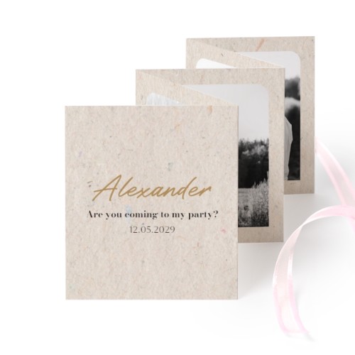 Fold out photo card Portrait pink ribbon - set of 12 (7,1 x 8,8 cm)
