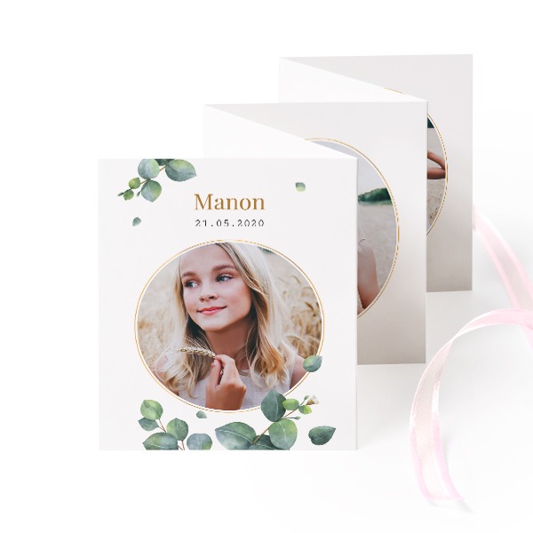 Fold out photo card Portrait pink ribbon - set of 12 (7,1 x 8,8 cm)