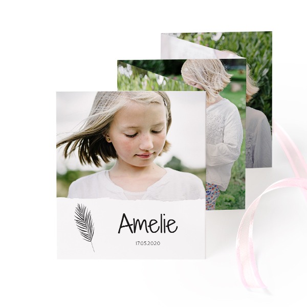 Fold out photo card Portrait pink ribbon - set of 12