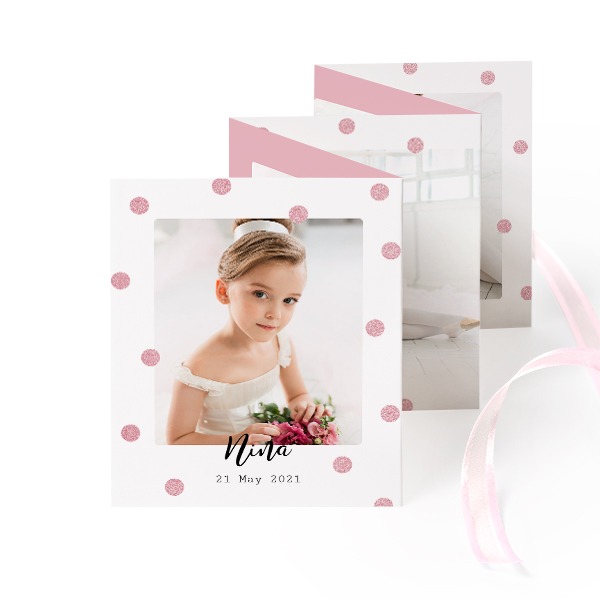 Carte portfolio Portrait (lot de 12) ruban rose (7,1 x 8,8 cm)