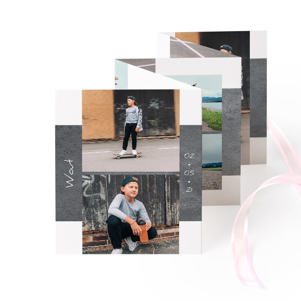 Zigzag fotokaartje Staand Roze lint - Set van 12 (7,1 x 8,8 cm)